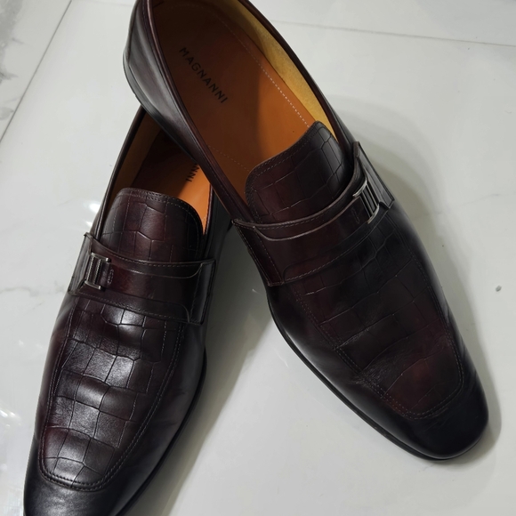 Magnanni Vince Shoe Mens 14 Brown Leather Slip On Burnish...